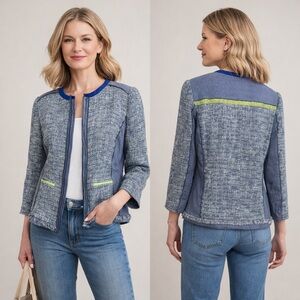 Elie Tahari Pearson Tweed Blazer Neon Trim Size 10